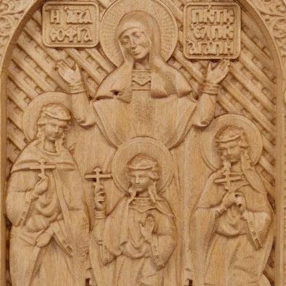 Αγίες Σοφία, Πίστη, Ελπίδα και Αγάπη Ξυλόγλυπτη Εικόνα.