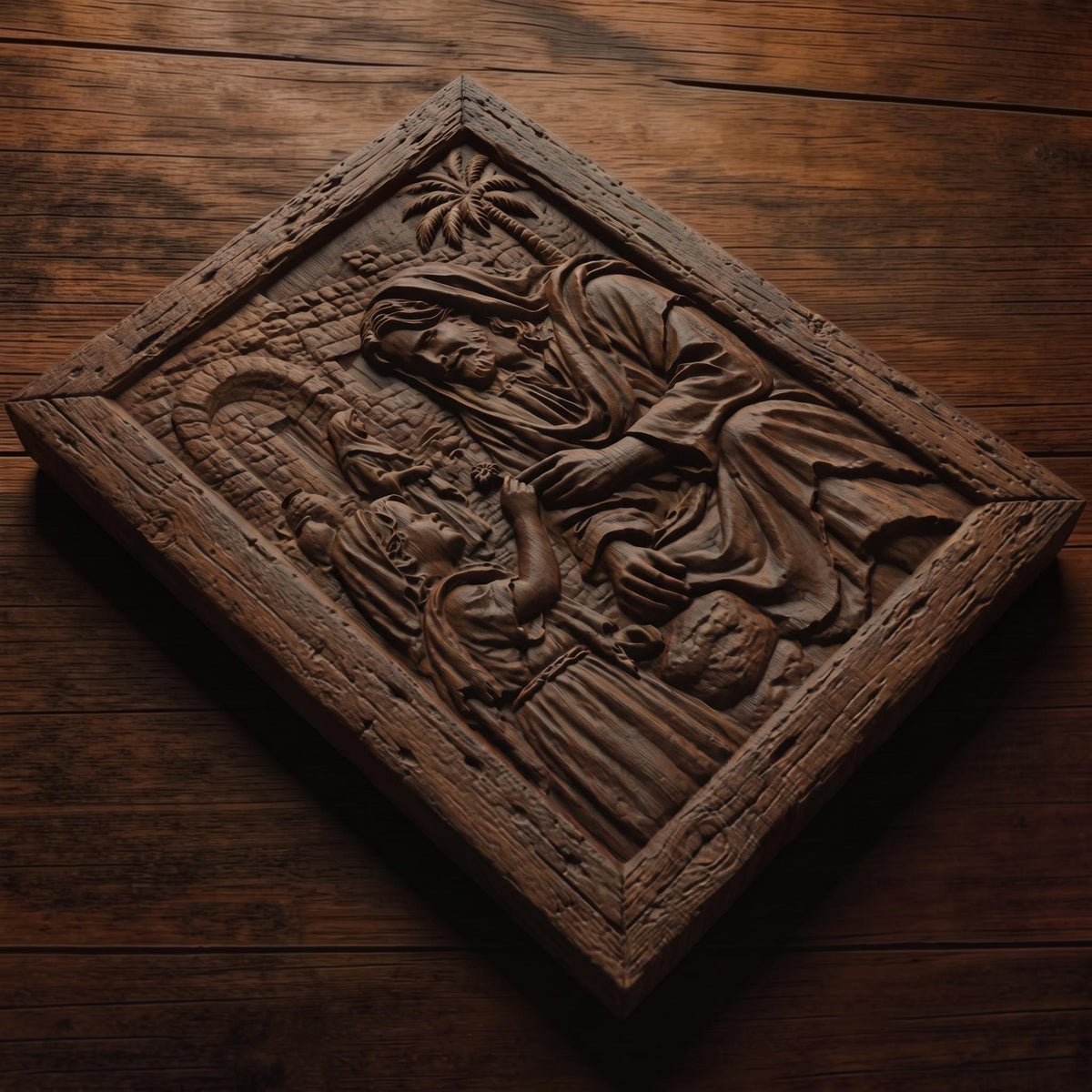Jesus Blessing a Child Wooden Carved Handmade Christian Icon  Byzantine Greek Orthodox Home Decor Cretan Holy Carvings