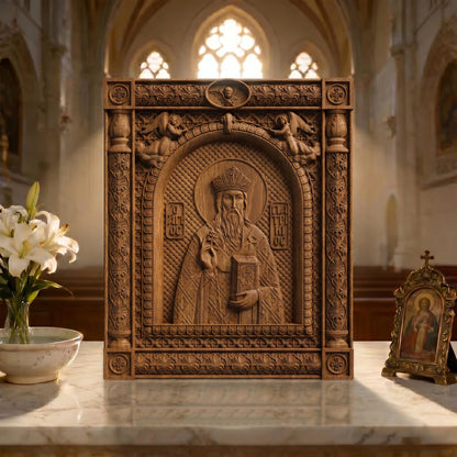 Saint Patrick Patron Saint of Ireland Wooden Carved Handmade Christian Icon | Byzantine Greek Orthodox Home Art Decor