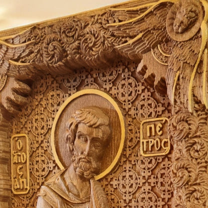 Saint Peter the Apostle Wooden Carved Handmade Christian Icon. Byzantine Greek Orthodox Home Art Decor.