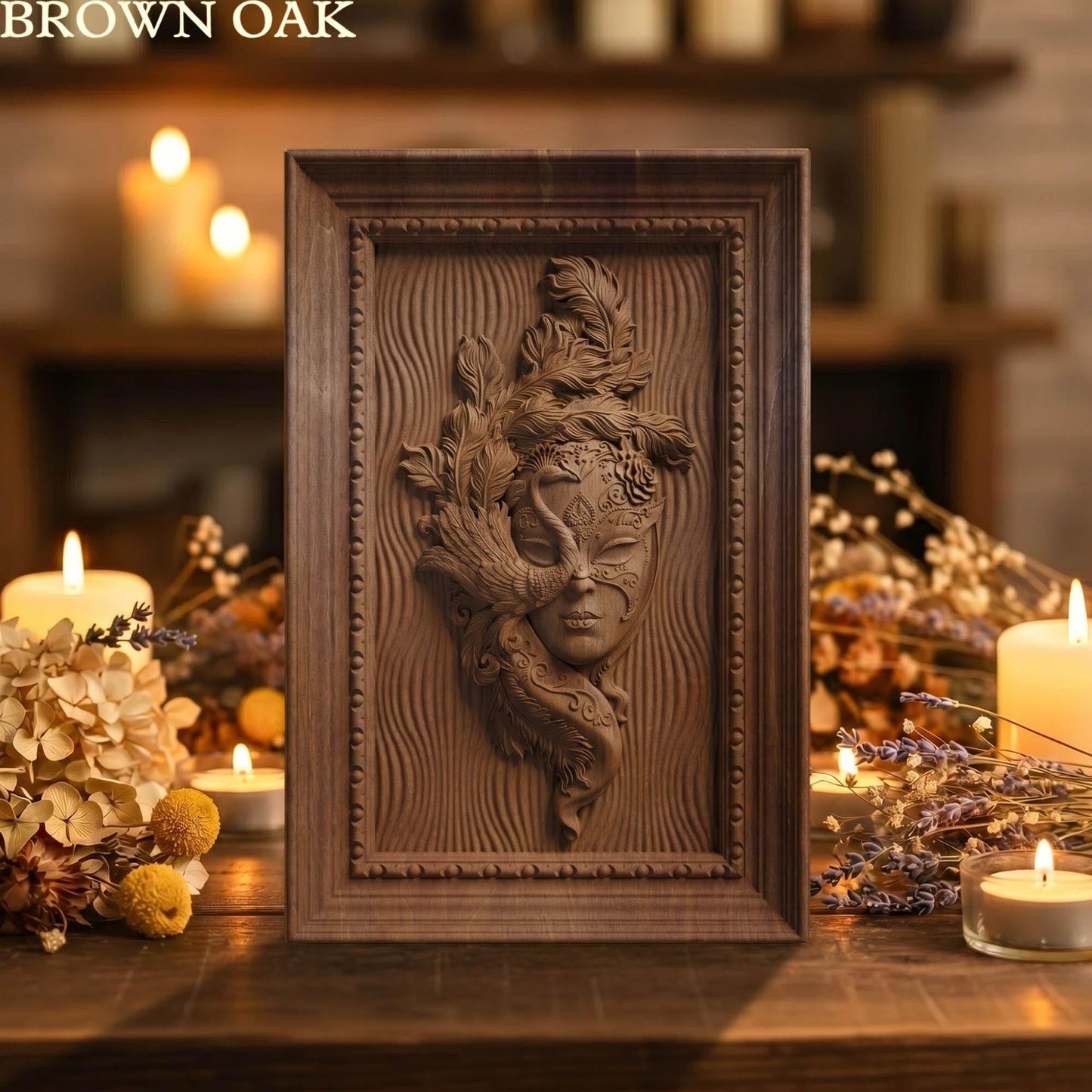 Masked Girl Wooden Bas Relief | Wood Panel Art | Sculptural Gift Idea