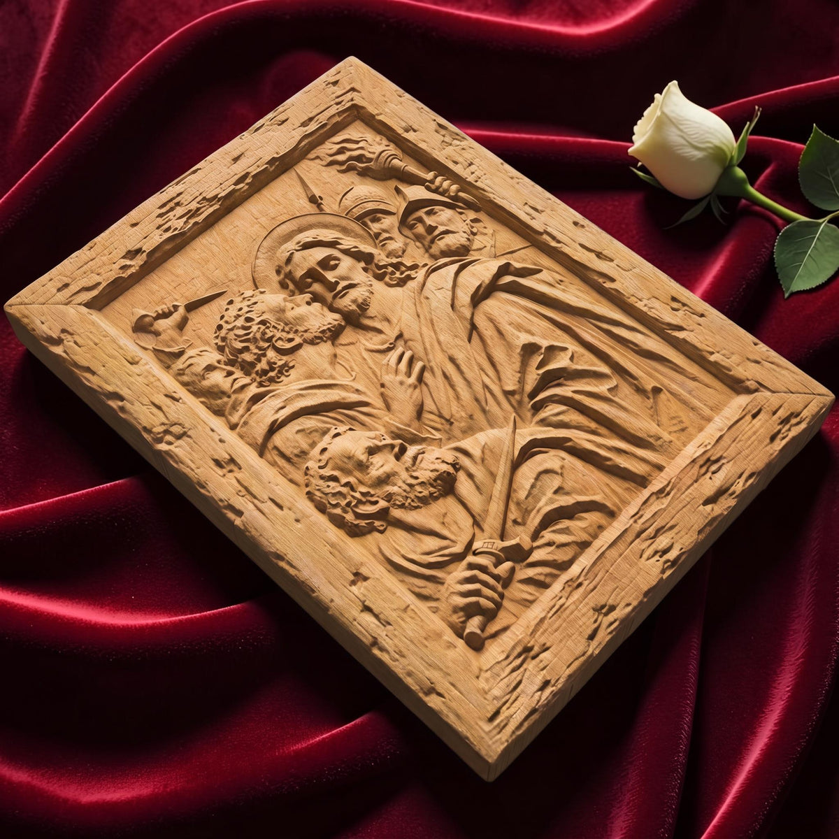 Judas Kiss Betraying Jesus Christ Wooden Carved Handmade Christian Icon  Byzantine Greek Orthodox Home Decor Cretan Holy Carvings