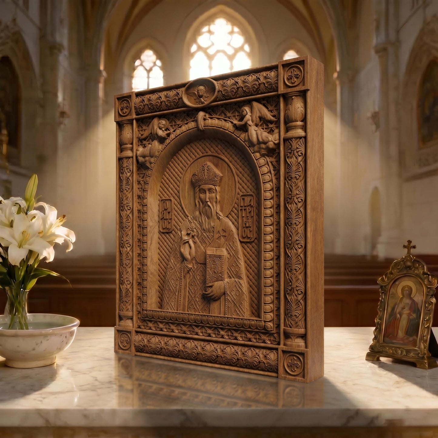 Saint Patrick Patron Saint of Ireland Wooden Carved Handmade Christian Icon | Byzantine Greek Orthodox Home Art Decor