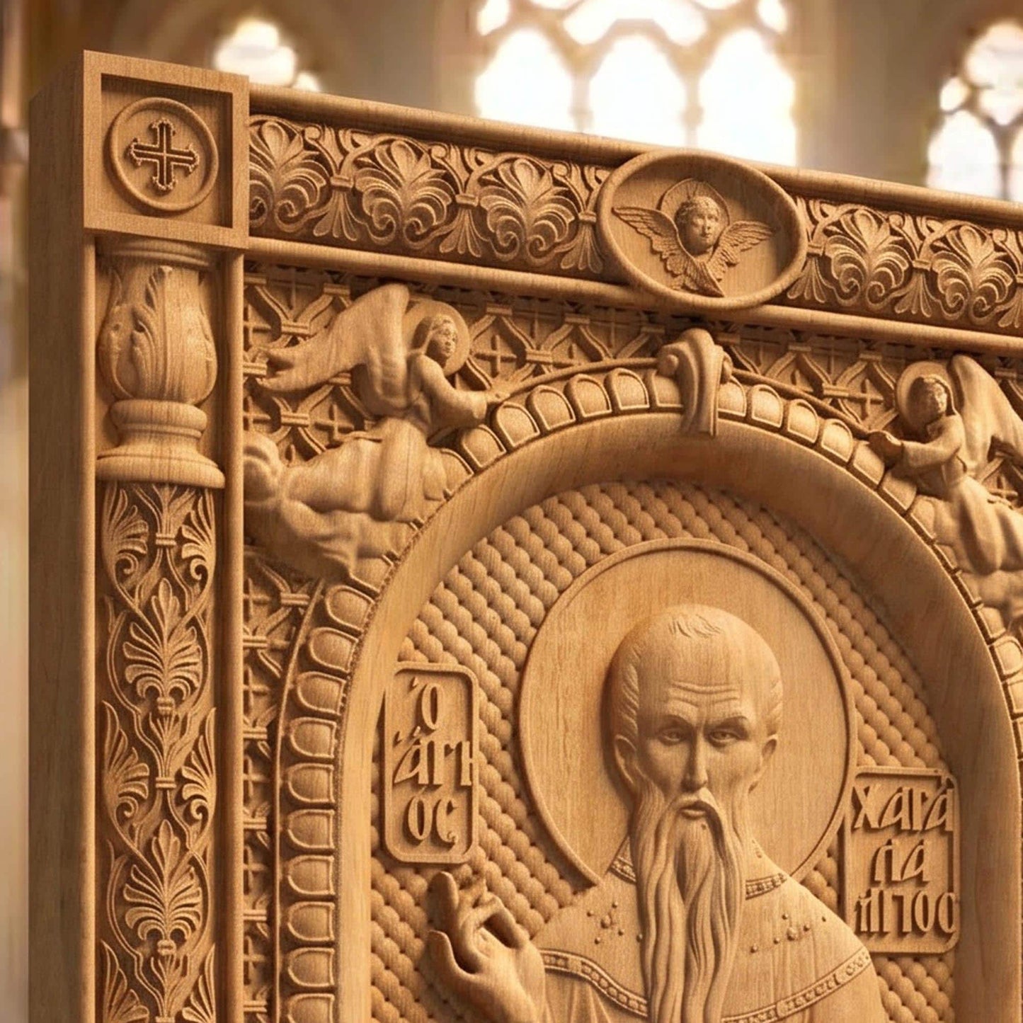 Saint Charalambos Wooden Carved Handmade Christian Icon | Byzantine Greek Orthodox Home Art Decor