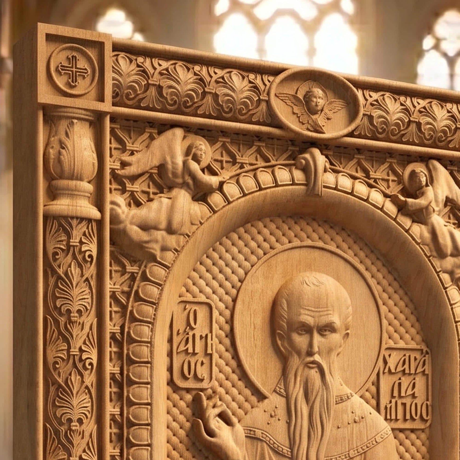 Saint Charalambos Wooden Carved Handmade Christian Icon | Byzantine Greek Orthodox Home Art Decor