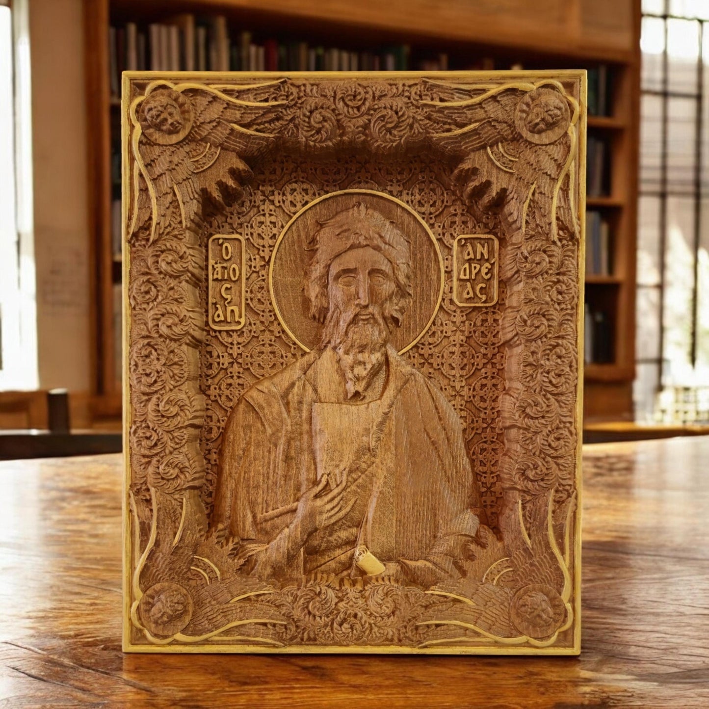 Saint Andrew the Apostle Wooden Carved Handmade Christian Icon. Byzantine Greek Orthodox Home Art Decor.