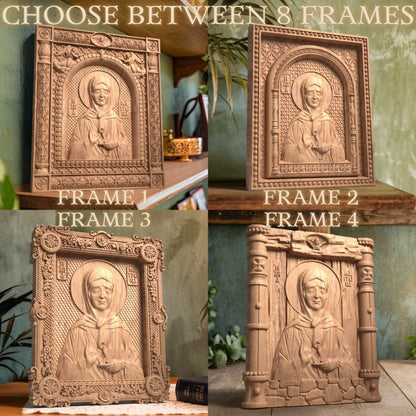 Saint Matrona of Moscow Wooden Carved Handmade Christian Icon. Byzantine Greek Orthodox Home Decor.