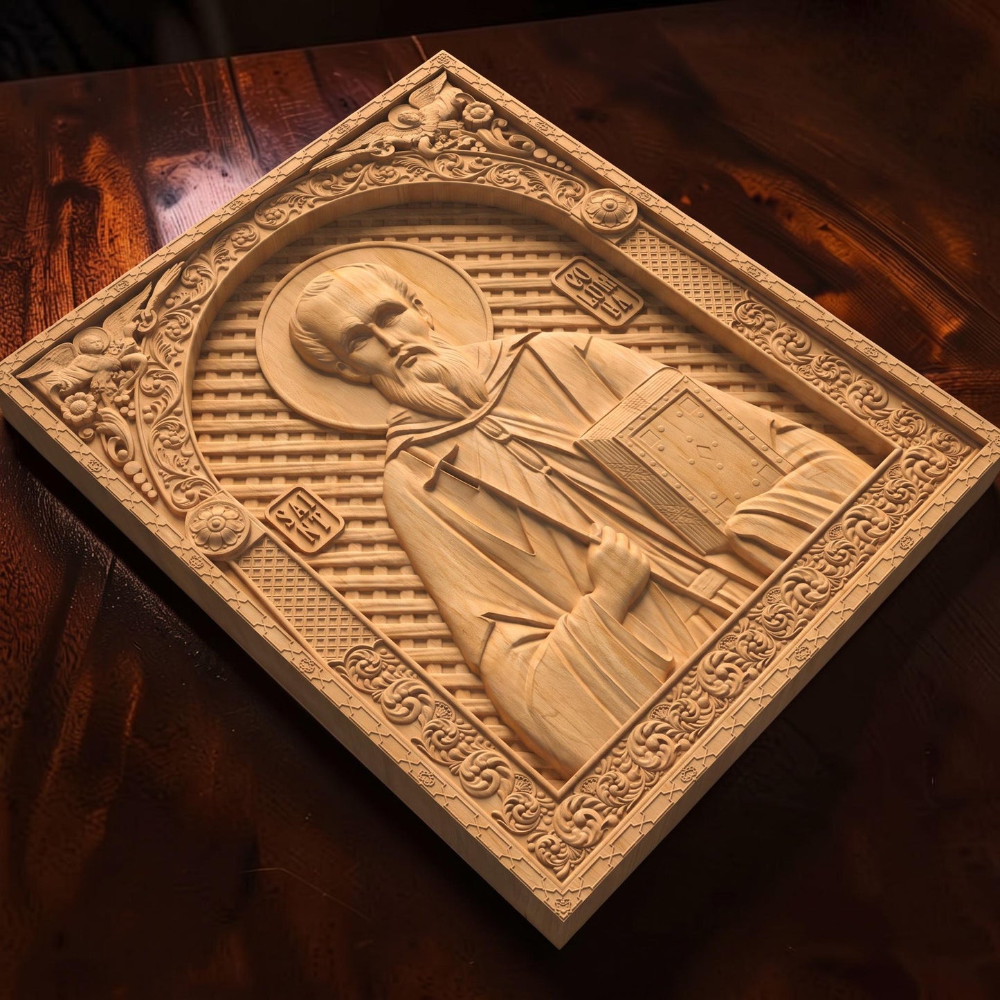 Saint Columba Wooden Carved Handmade Christian Icon | Byzantine Greek Orthodox Home Art Decor