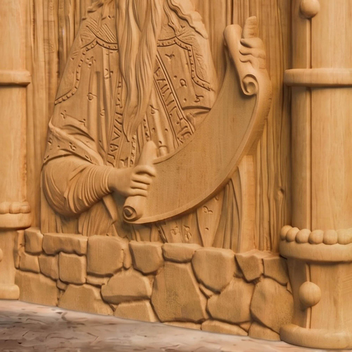 Prophet Zechariah Wooden Carved Handmade Christian Icon Patron Saint of Speech Difficulties Right Side Natural Wood Color Cretan Holy Carvings