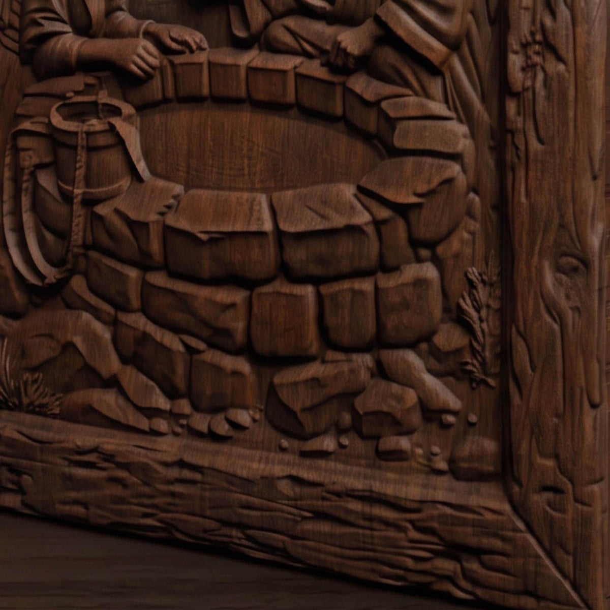 Jesus Talks With a Samaritan Woman at the Well Wooden Carved Handmade Christian Icon  Byzantine Greek Orthodox Home Decor Cretan Holy Carvings