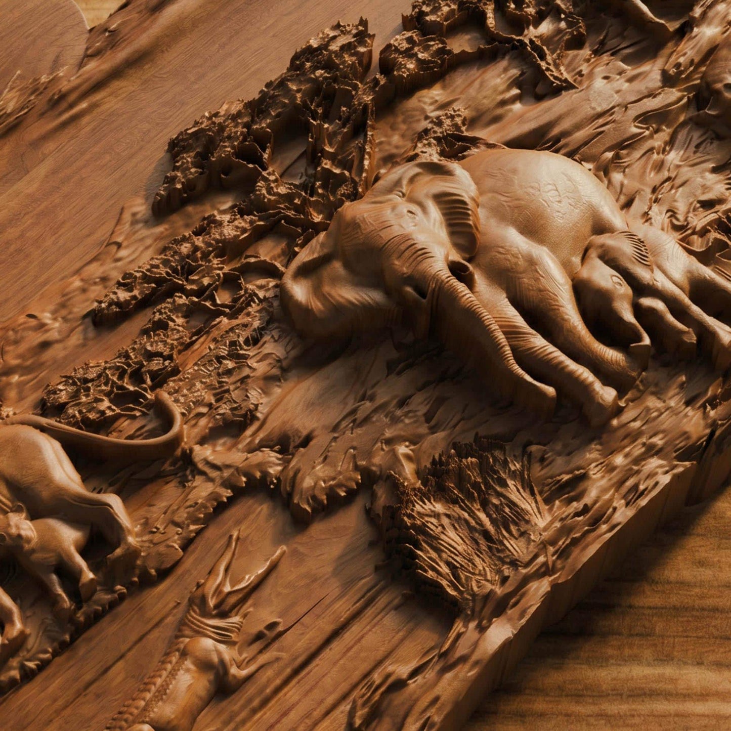 African Nature Scene Wooden Bas Relief | Wood Panel Art | Sculptural Gift Idea