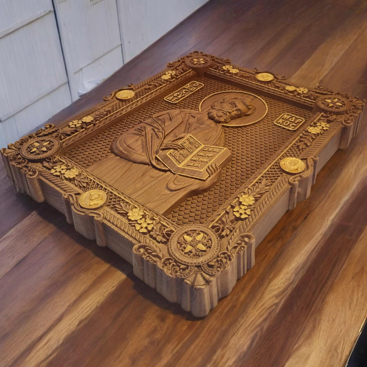 Mark the Evangelist Wooden Carved Handmade Christian Icon. Byzantine Greek Orthodox Home Art Decor.