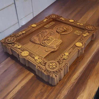 Mark the Evangelist Wooden Carved Handmade Christian Icon. Byzantine Greek Orthodox Home Art Decor.