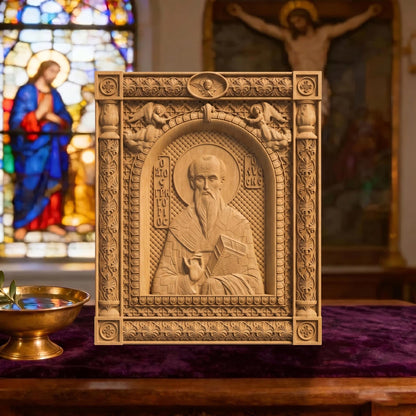 Saint Gregory of Nyssa Wooden Carved Handmade Christian Icon | Byzantine Greek Orthodox Home Art Decor