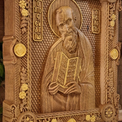 Saint John the Theologian Wooden Carved Handmade Christian Icon. Byzantine Greek Orthodox Home Art Decor.