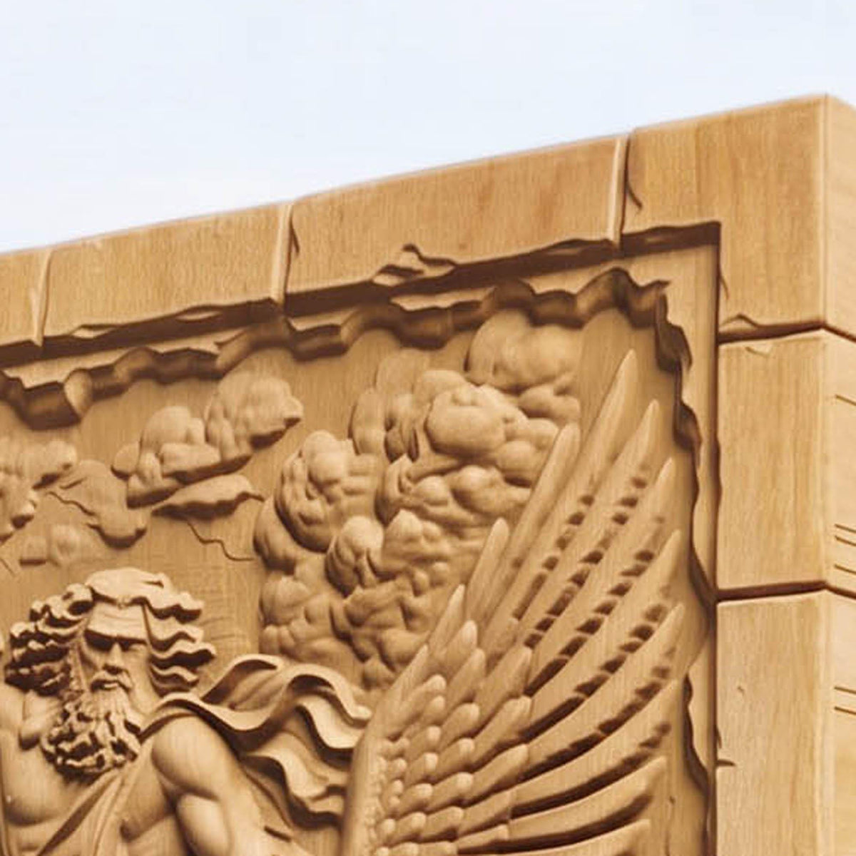 Zeus Riding His Eagle 3D Wooden Bas Relief Panel Art Sculptural Gift Idea Cretan Holy Carvings