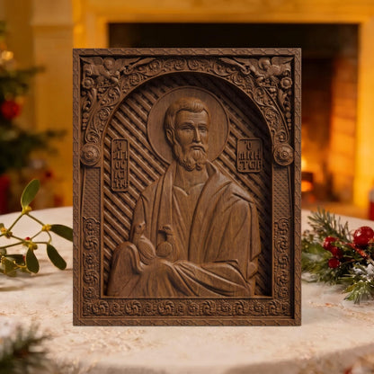 Saint Joseph the Betrothed Wooden Carved Handmade Christian Icon | Byzantine Greek Orthodox Home Art Decor