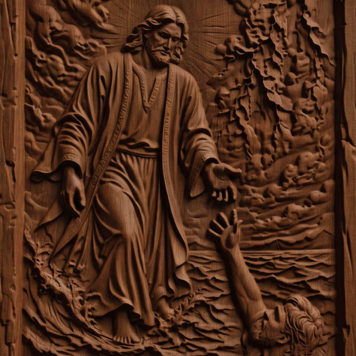 Jesus Christ Saving Apostle Peter Wooden Carved Handmade Christian Icon  Byzantine Greek Orthodox Home Decor Cretan Holy Carvings