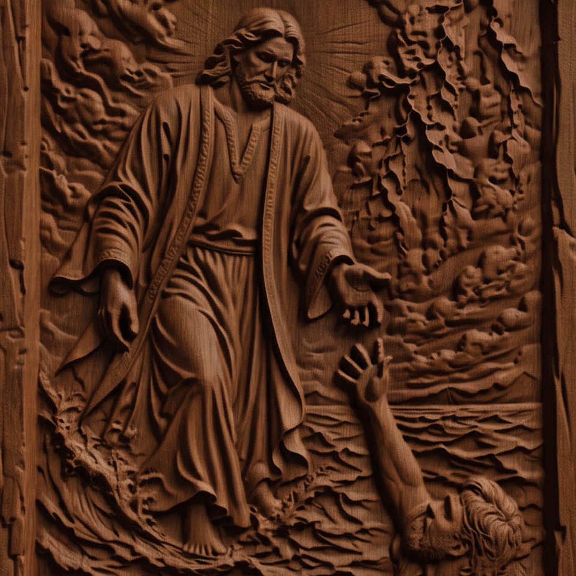 Jesus Christ Saving Apostle Peter Wooden Carved Handmade Christian Icon  Byzantine Greek Orthodox Home Decor Cretan Holy Carvings