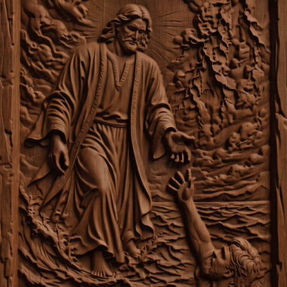 Jesus Christ Saving Apostle Peter Wooden Carved Handmade Christian Icon  Byzantine Greek Orthodox Home Decor Cretan Holy Carvings