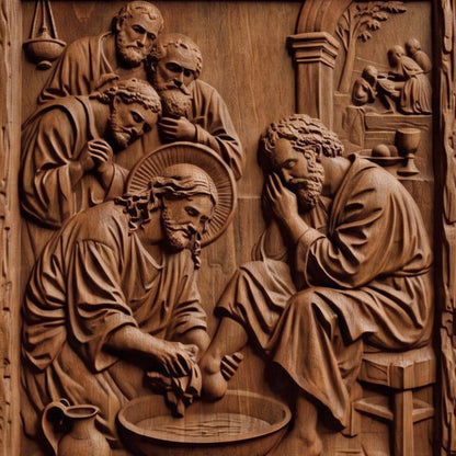 Jesus Christ Washes His Disciple’s Feet Wooden Carved Handmade Christian Icon  Byzantine Greek Orthodox Home Decor Cretan Holy Carvings
