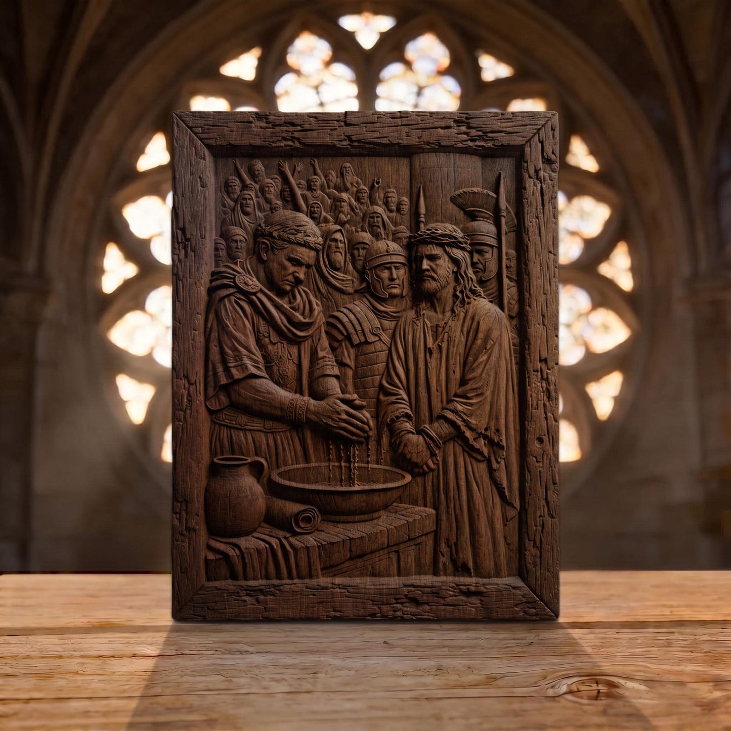 Pilate Washes his Hands of the Blood of Jesus Christ Wooden Carved Handmade Christian Icon  Byzantine Greek Orthodox Home Decor Cretan Holy Carvings