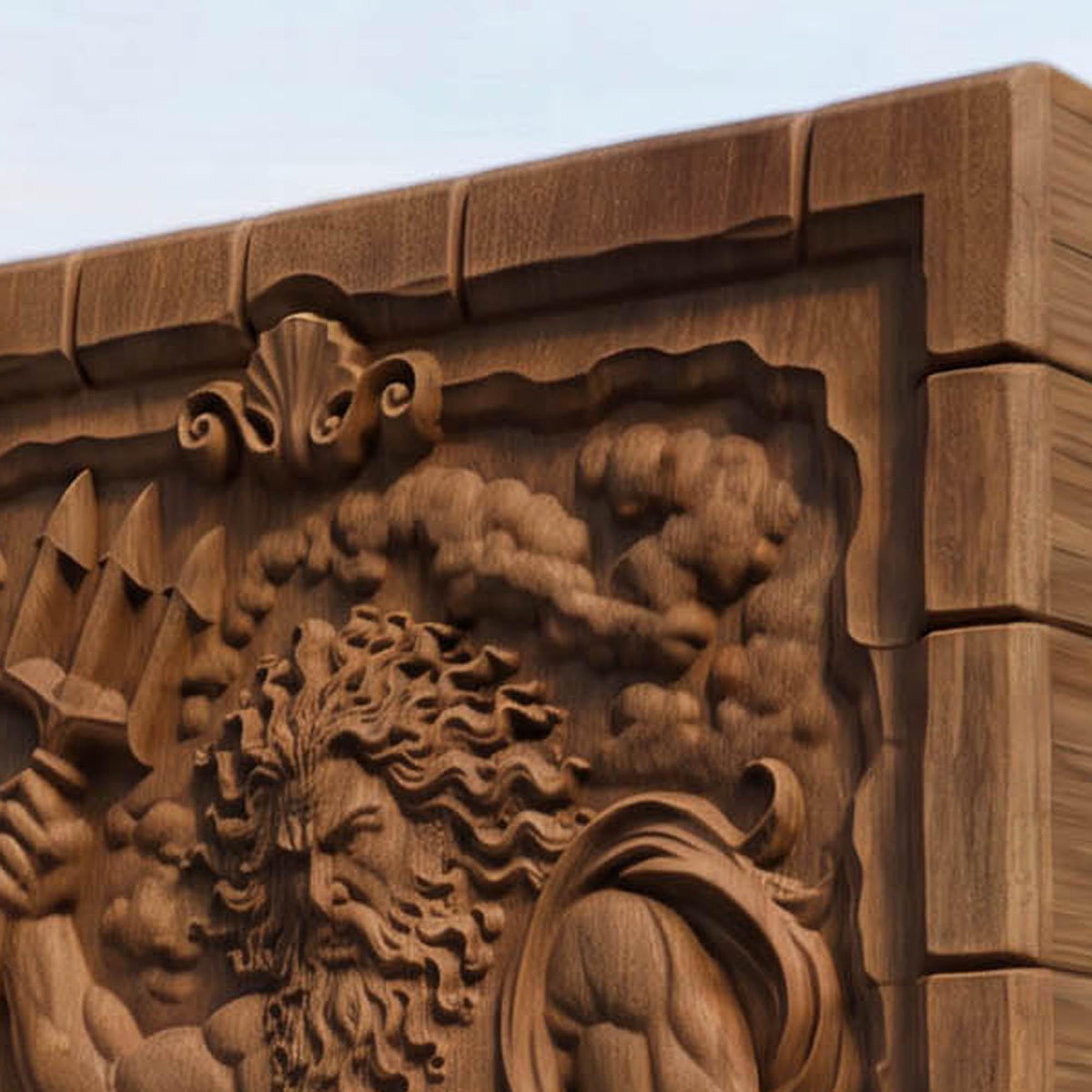 Poseidon Punishes Odysseus from Ancient Greek Mythology 3D Wooden Bas Relief Panel Art Sculptural Gift Idea Cretan Holy Carvings