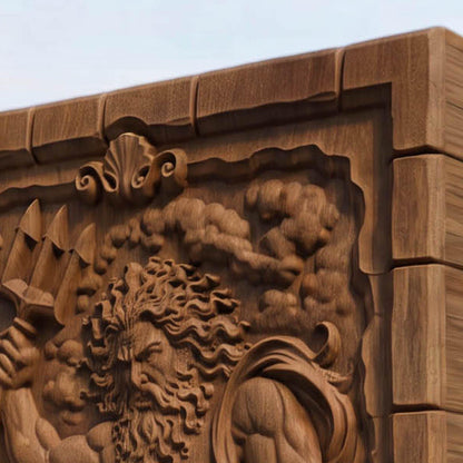 Poseidon Punishes Odysseus from Ancient Greek Mythology 3D Wooden Bas Relief Panel Art Sculptural Gift Idea Cretan Holy Carvings