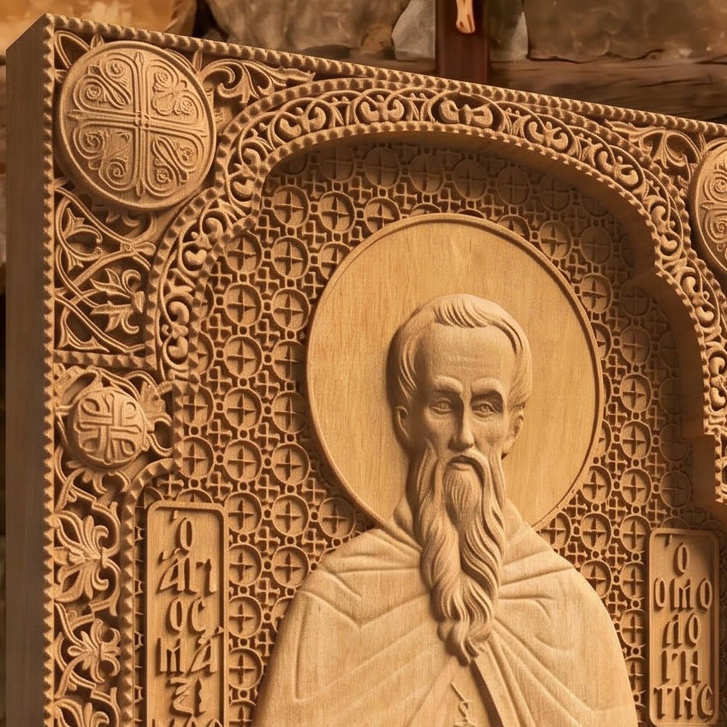 Saint Gregory the Confessor Wooden Carved Handmade Christian Icon | Byzantine Greek Orthodox Home Art Decor