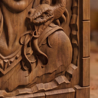 Beautiful Medusa from Ancient Greek Mythology 3D Wooden Bas Relief Panel Art Sculptural Gift Idea Cretan Holy Carvings
