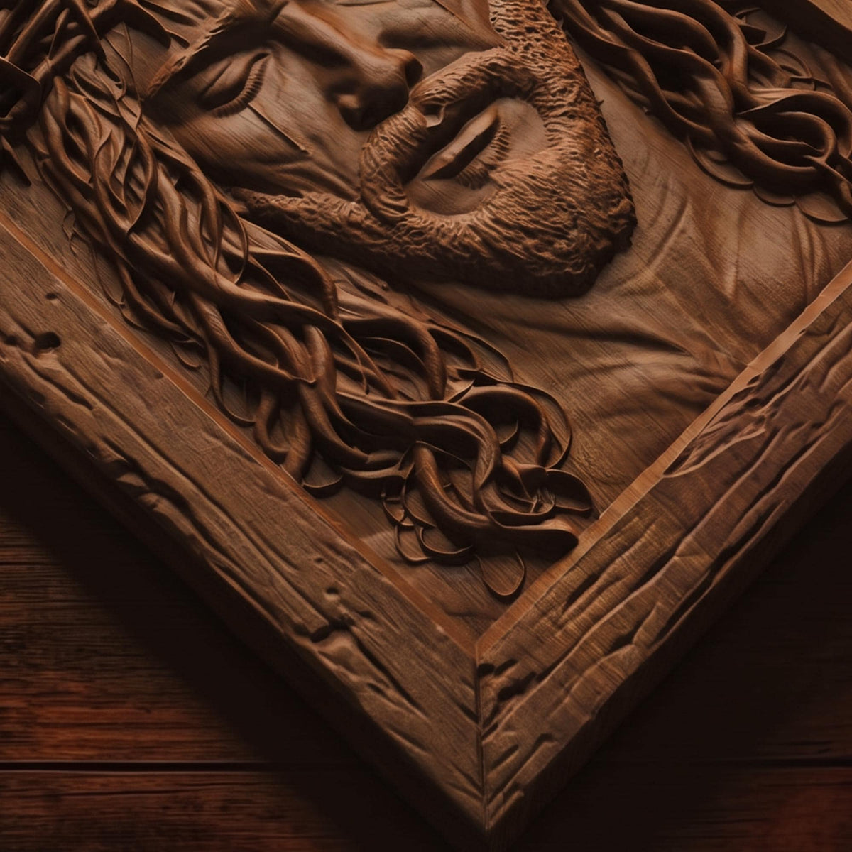 Jesus Christ Face Wooden Carved Handmade Christian Icon | Byzantine Greek Orthodox Home Decor