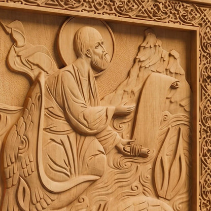 Prophet Jonah Wooden Carved Handmade Christian Icon. Byzantine Greek Orthodox Home Decor.