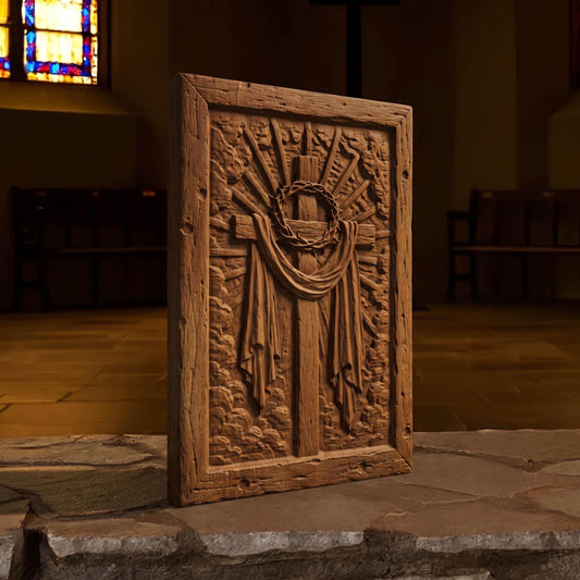 Jesus Christ Cross and Crown of Thorns Wooden Carved Handmade Christian Icon  Byzantine Greek Orthodox Home Art Decor Cretan Holy Carvings