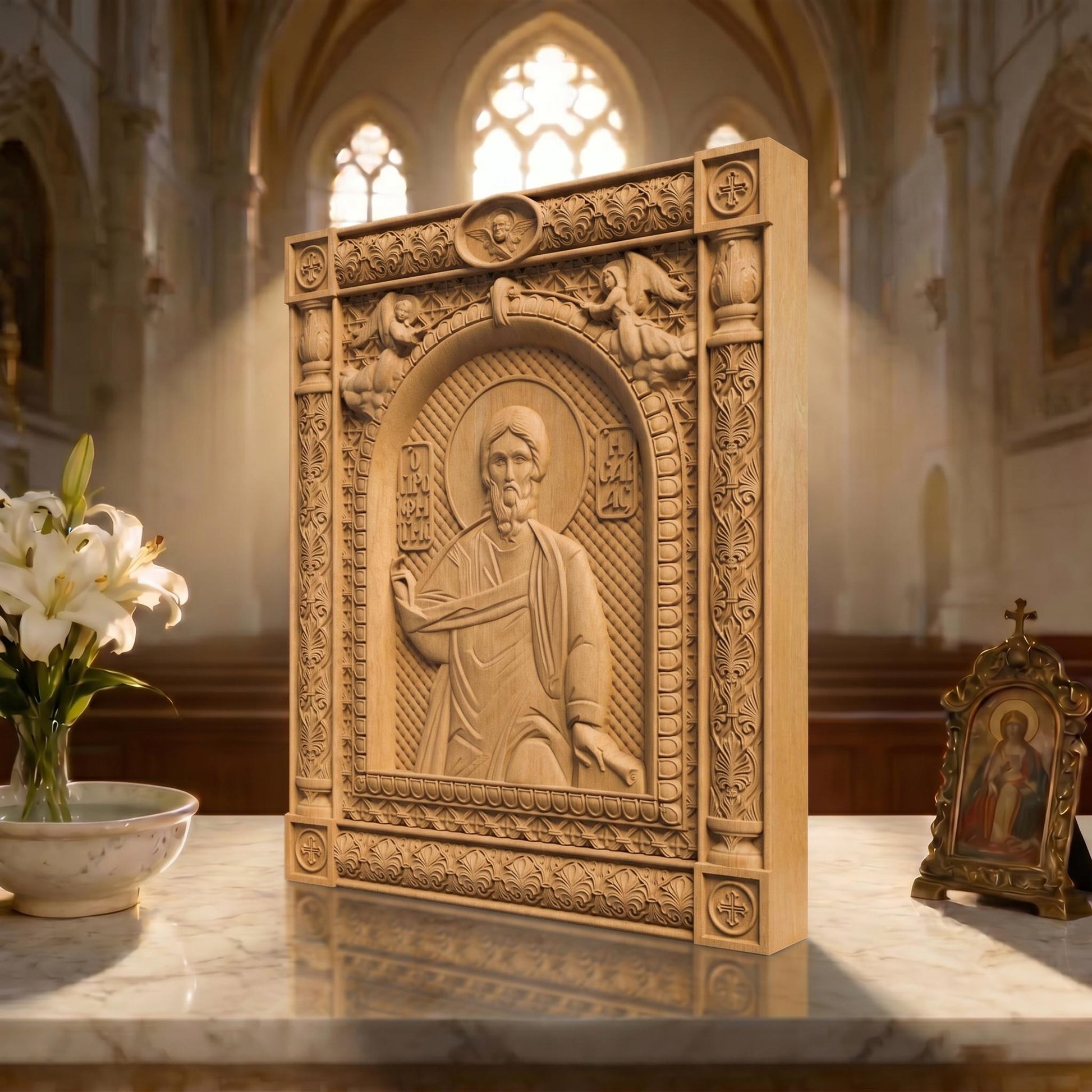 Prophet Isaiah Wooden Carved Handmade Christian Icon | Byzantine Greek Orthodox Home Art Decor
