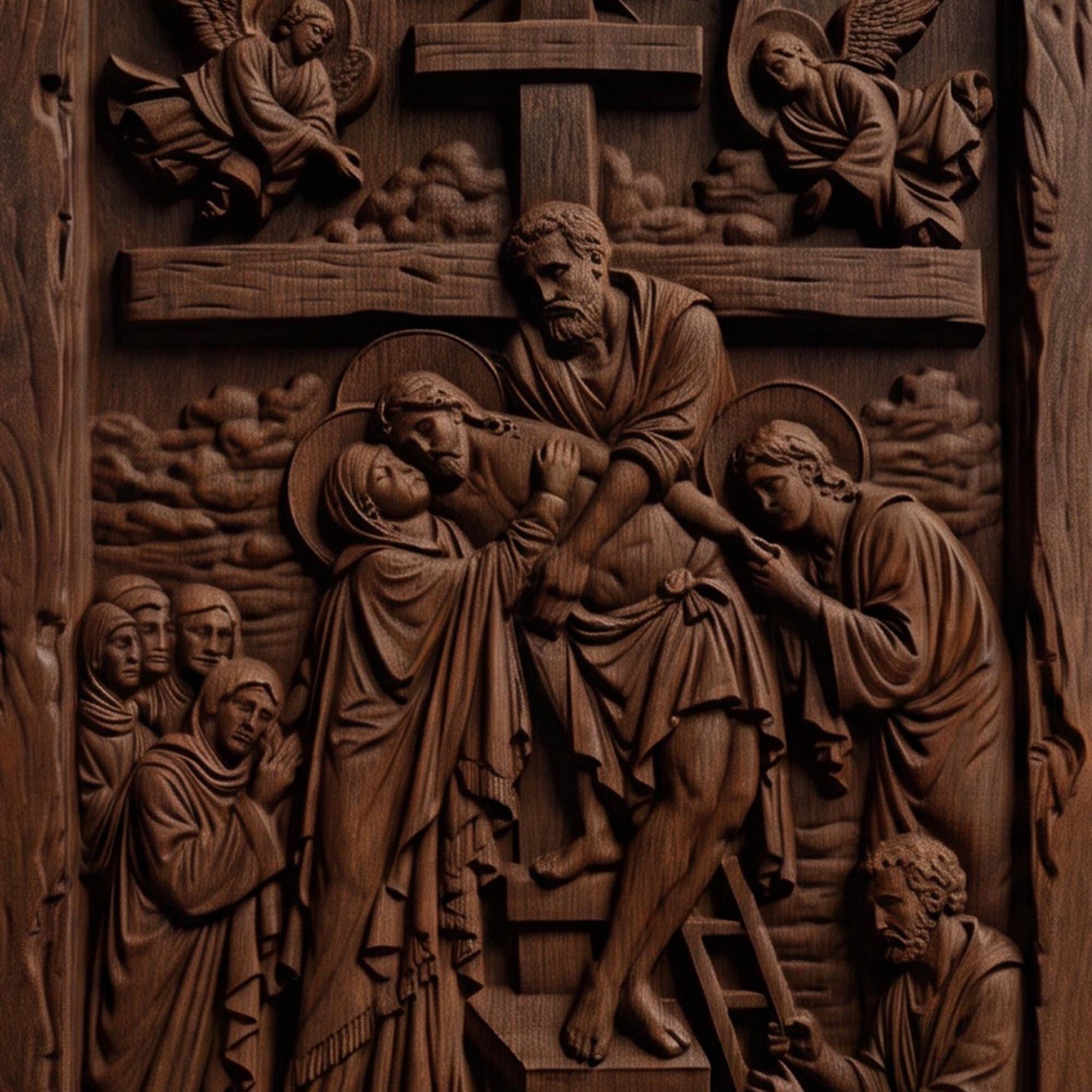 Jesus Christ Body Descent from the Cross Wooden Carved Handmade Christian Icon  Byzantine Greek Orthodox Home Decor Cretan Holy Carvings