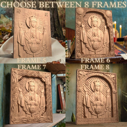 Virgin Mary Fountain of Life Wooden Carved Handmade Christian Icon. Byzantine Greek Home Decor.