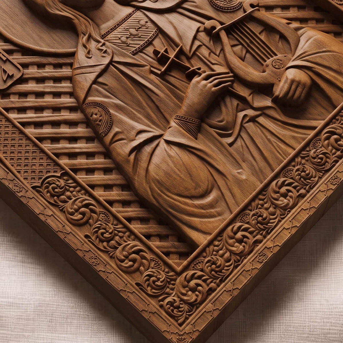 Saint Cecilia Patron Saint of Musicians Wooden Carved Handmade Christian Icon | Byzantine Greek Orthodox Home Art Decor