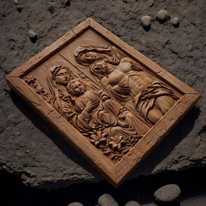 Jesus and Mother Mary Wooden Carved Handmade Christian Icon  Byzantine Greek Orthodox Home Decor Cretan Holy Carvings