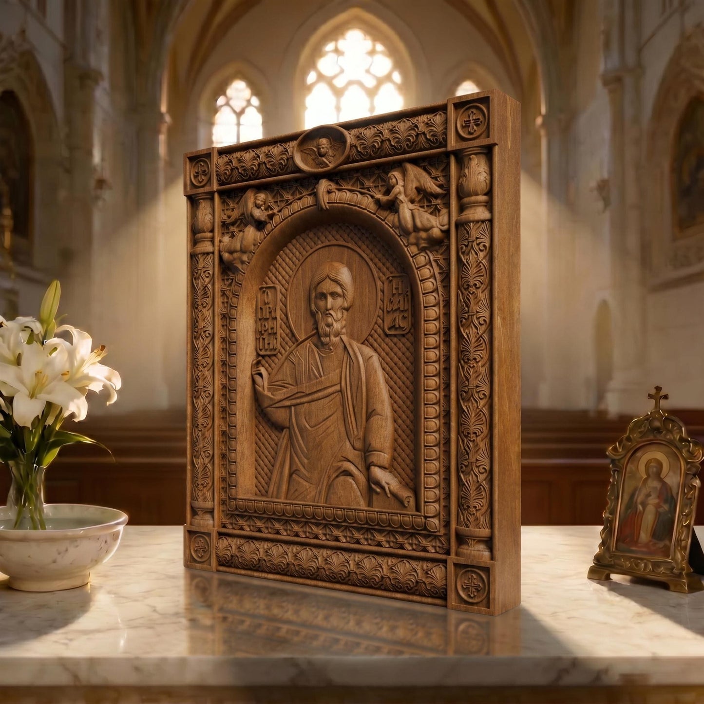 Prophet Isaiah Wooden Carved Handmade Christian Icon | Byzantine Greek Orthodox Home Art Decor