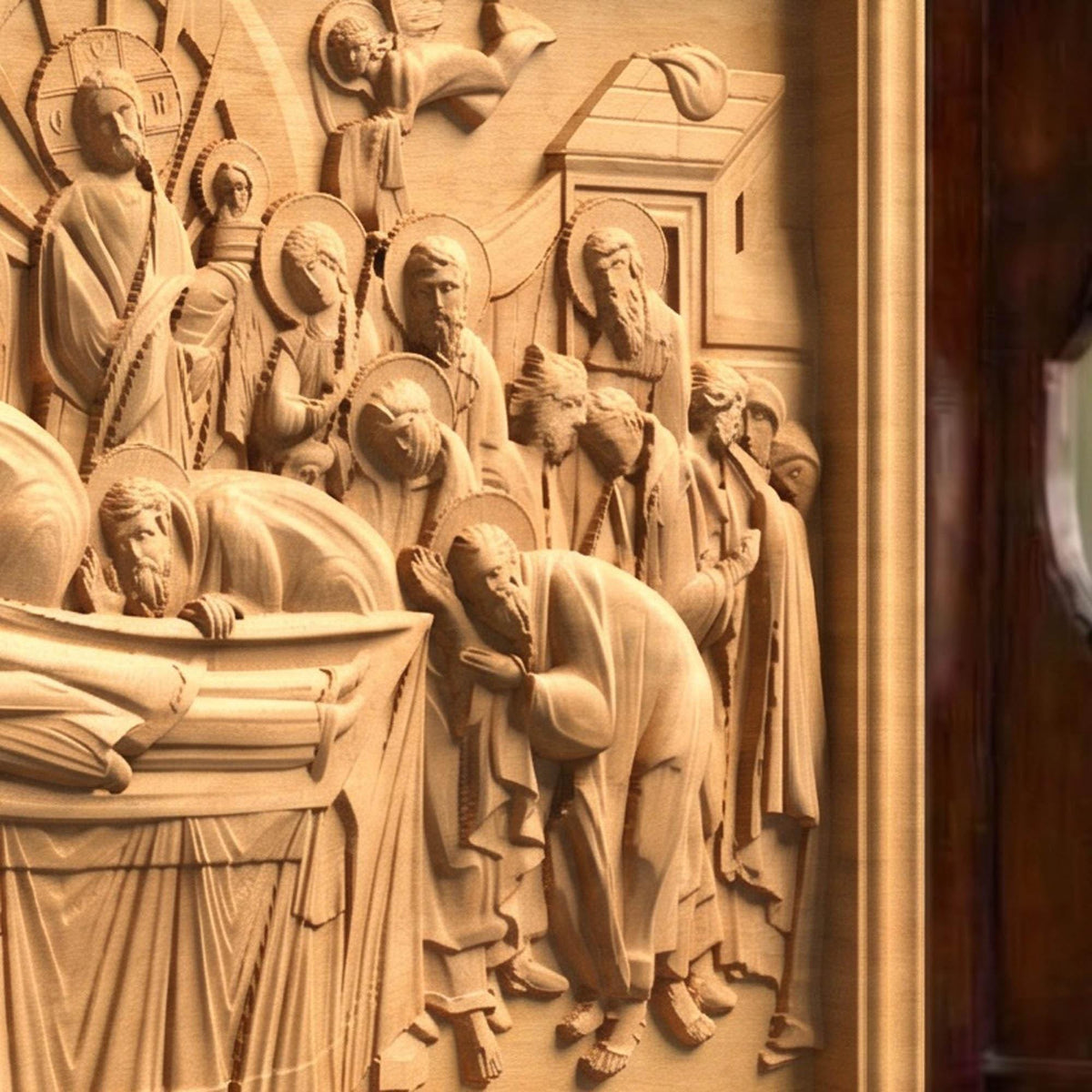 The Dormition of Mother of God Wooden Carved Handmade Christian Icon | Byzantine Greek Orthodox Home Art Decor