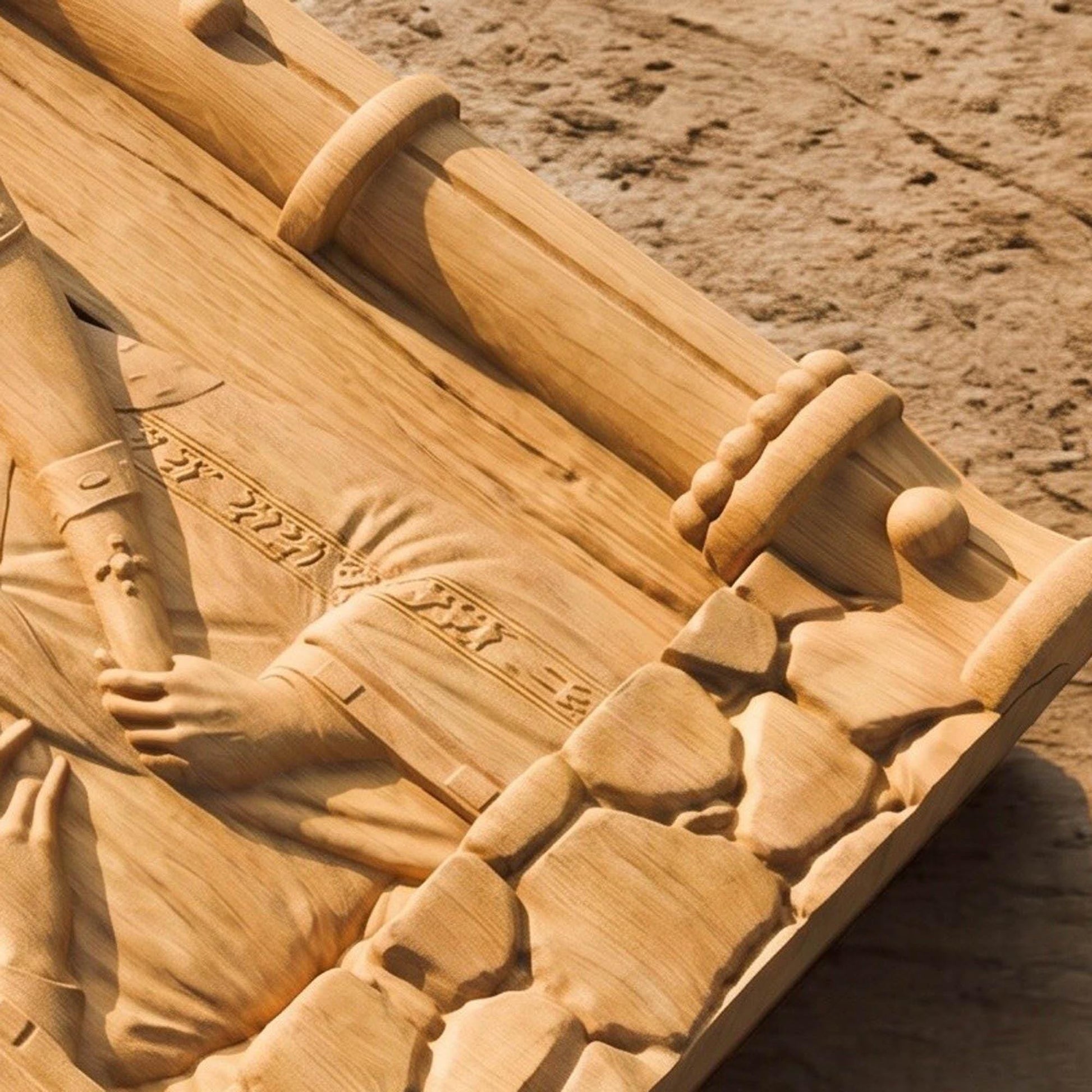 Prophet Samuel Wooden Carved Handmade Christian Icon Flat Side Natural Wood Color Cretan Holy Carvings