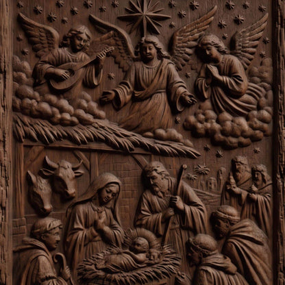 The Birth of Jesus Christ and the Shepherds Wooden Carved Handmade Christian Icon  Byzantine Greek Orthodox Home Decor Cretan Holy Carvings