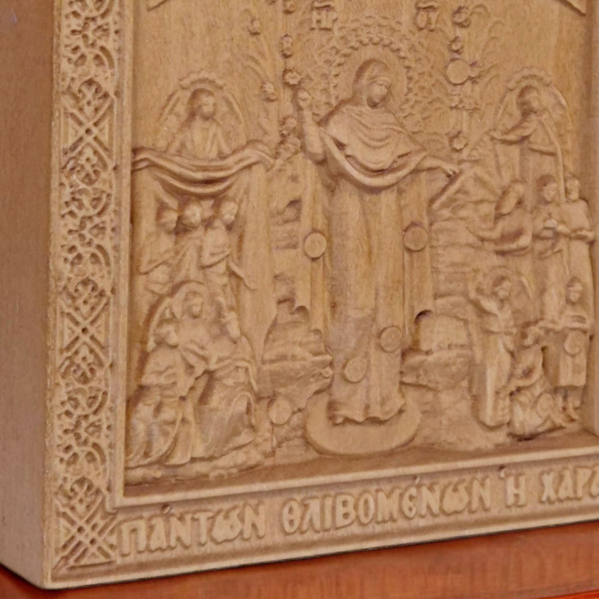 Mother of God Joy of All Who Sorrow Wooden Carved Handmade Christian Icon. Byzantine Greek Orthodox Home Art Decor.