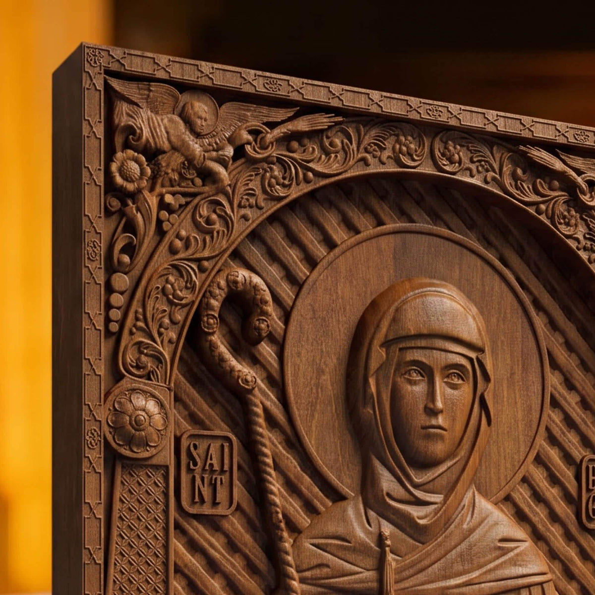 Saint Brigid Patron Saint of Poets Wooden Carved Handmade Christian Icon | Byzantine Greek Orthodox Home Art Decor