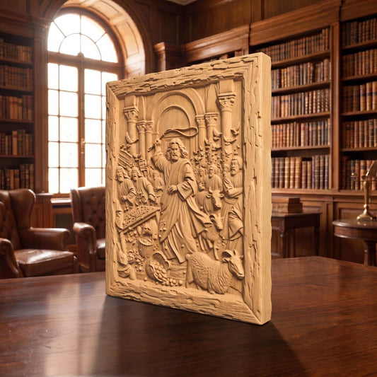 Jesus Christ Cleansing the Temple Wooden Carved Handmade Christian Icon  Byzantine Greek Orthodox Home Decor Cretan Holy Carvings