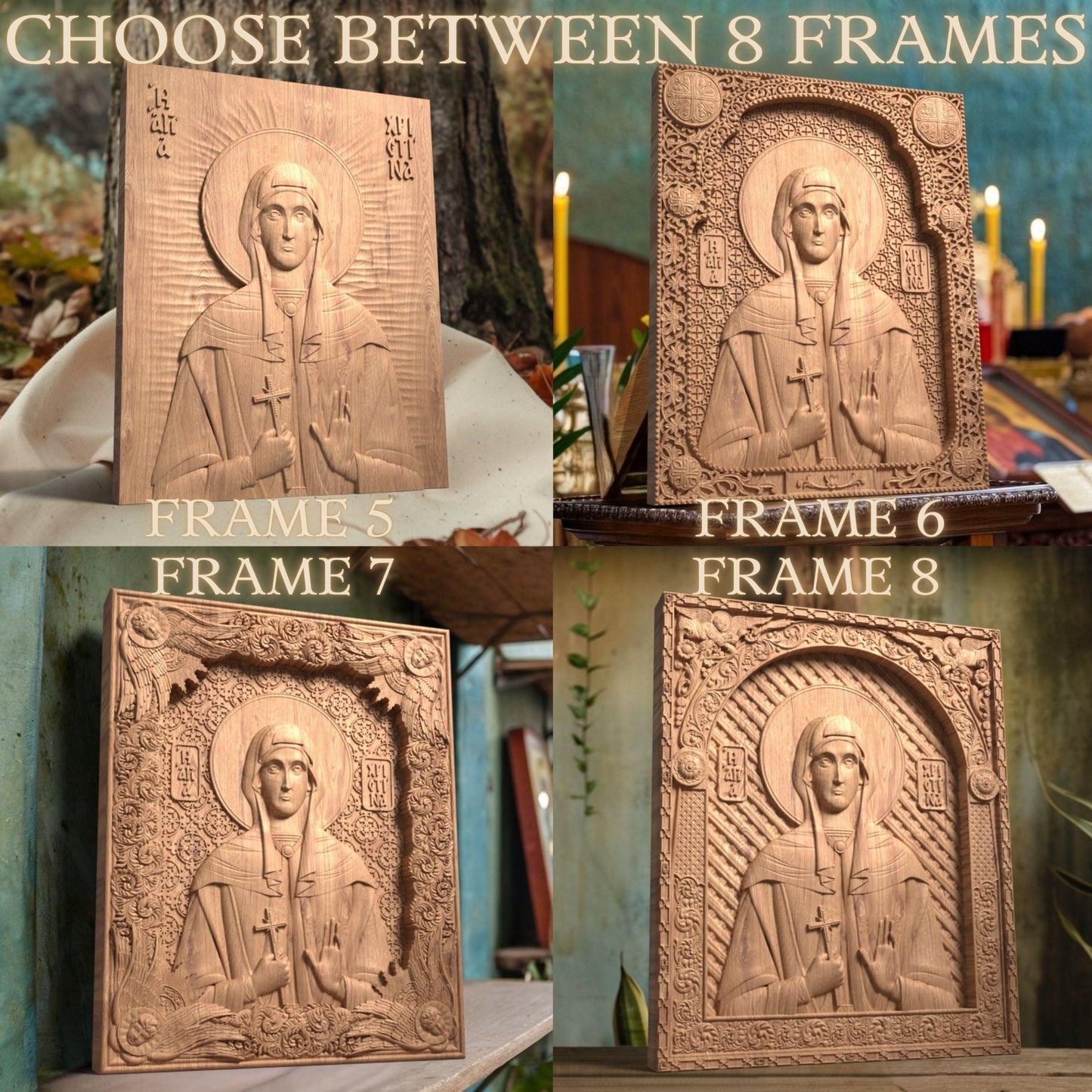 Saint Christina Wooden Carved Handmade Christian Icon. Byzantine Greek Orthodox Home Art Decor.