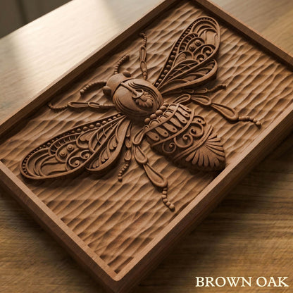 Bee Tribal Framed Bas Relief | Wooden Bee Carving | Sculptural Gift Idea