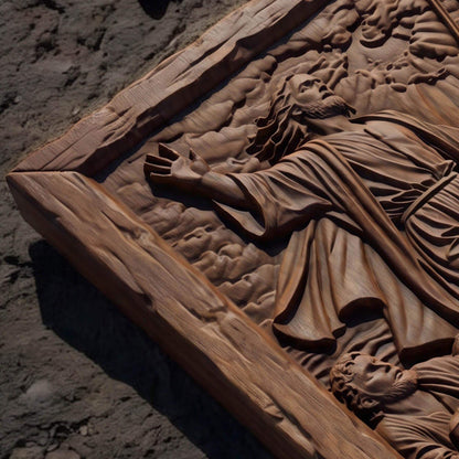 Jesus Christ Calms the Waters Wooden Carved Handmade Christian Icon  Byzantine Greek Orthodox Home Decor Cretan Holy Carvings