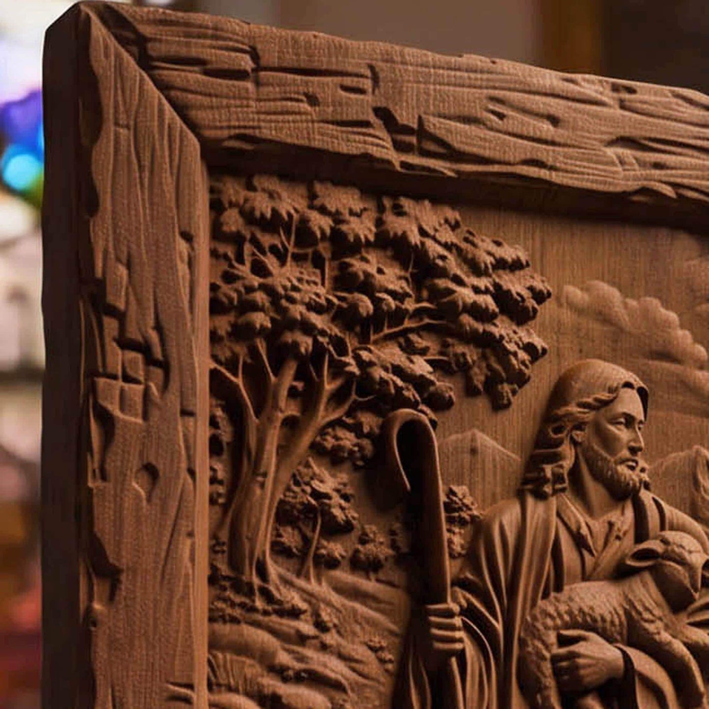 Jesus Christ the Good Shepherd Wooden Carved Handmade Christian Icon  Byzantine Greek Orthodox Home Decor Cretan Holy Carvings