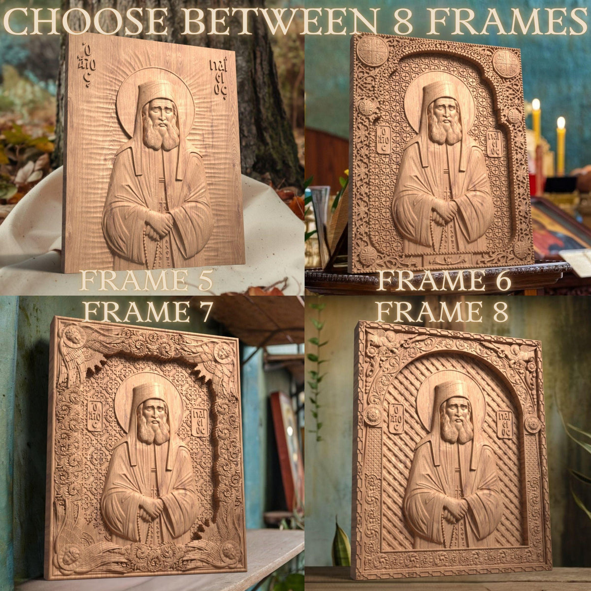 Saint Paisios of Mount Athos Wooden Carved Handmade Christian Icon. Byzantine Greek Home Decor.